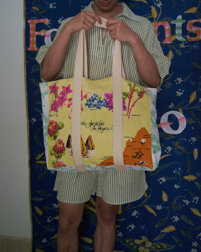 Yellow Map Vintage Tea Towel Tote