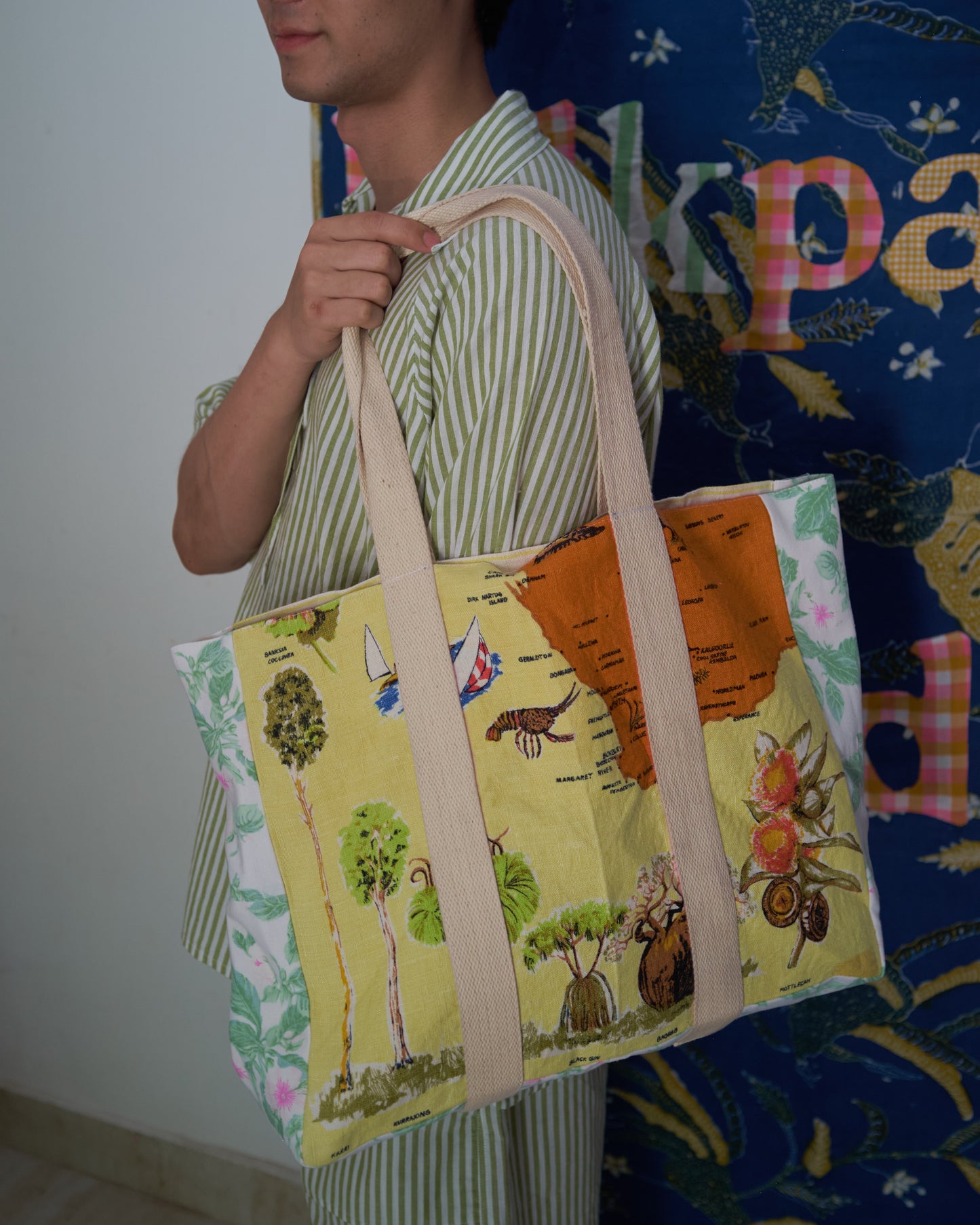 Yellow Map Vintage Tea Towel Tote