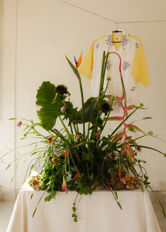 Garden Pansies & Gingham Shirt